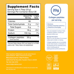 Vital Proteins Collagen Peptides Vanilla scoop emphasizes 20 g serving