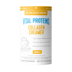 Vital Proteins collagen peptides vanilla powder being dispensed from a scoop for daily wellness.