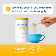 Vital Proteins vanilla collagen powder mixed into coffee for a creamy morning ritual.