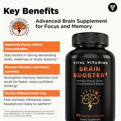 Vital Vitamins Brain Supplement Plus label detail highlights clean, responsibly sourced ingredients