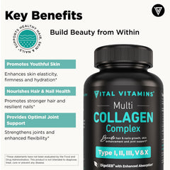 Vital Vitamins collagen sources infographic view shows premium ingredients for skin and joints