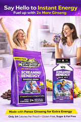 VITAL 4U Screamin Energy Max Hit caffeine and ginseng detail emphasizes rapid alertness.