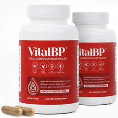 VitalBP bottle featuring CoQ10 and L-Citrulline for potential circulatory support.