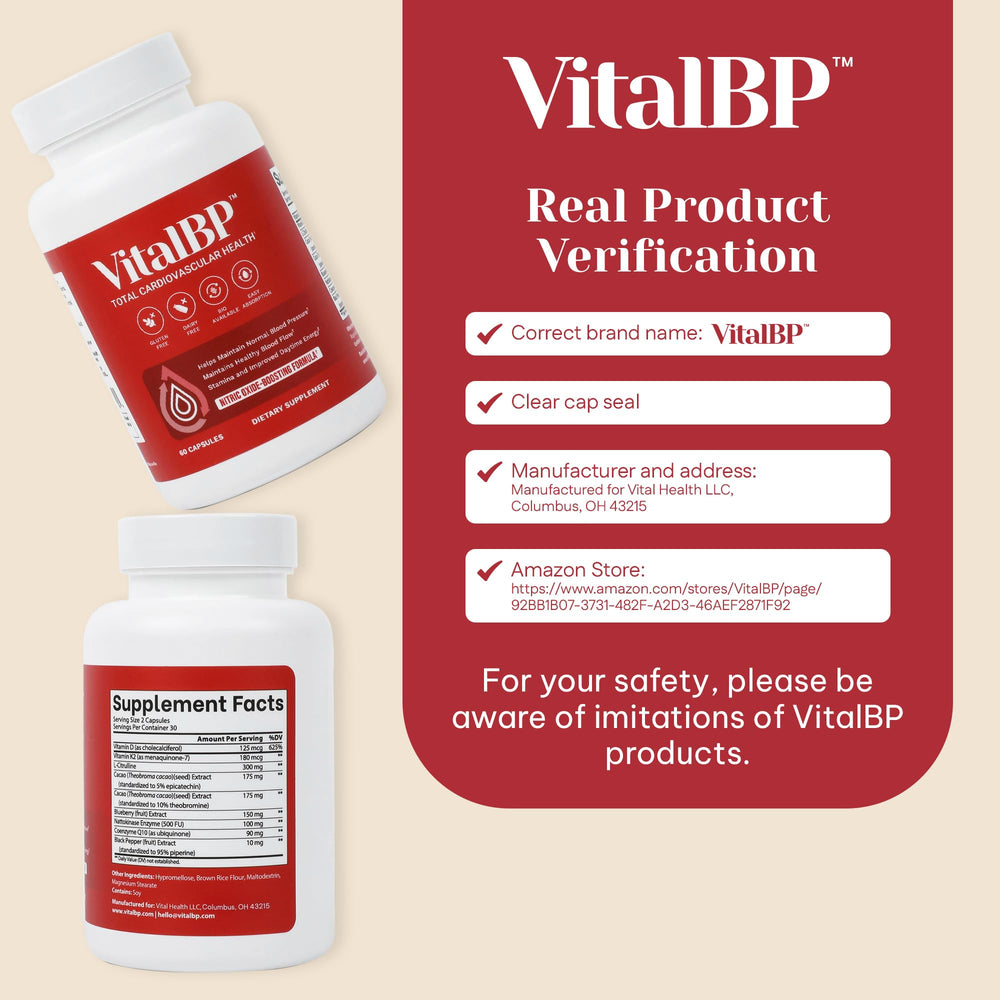 VitalBP capsules with nattokinase for potential blood flow support.
