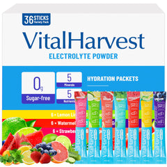 VitalHarvest 36-sticks Lemon Lime packets for quick, sugar-free hydration on the go.