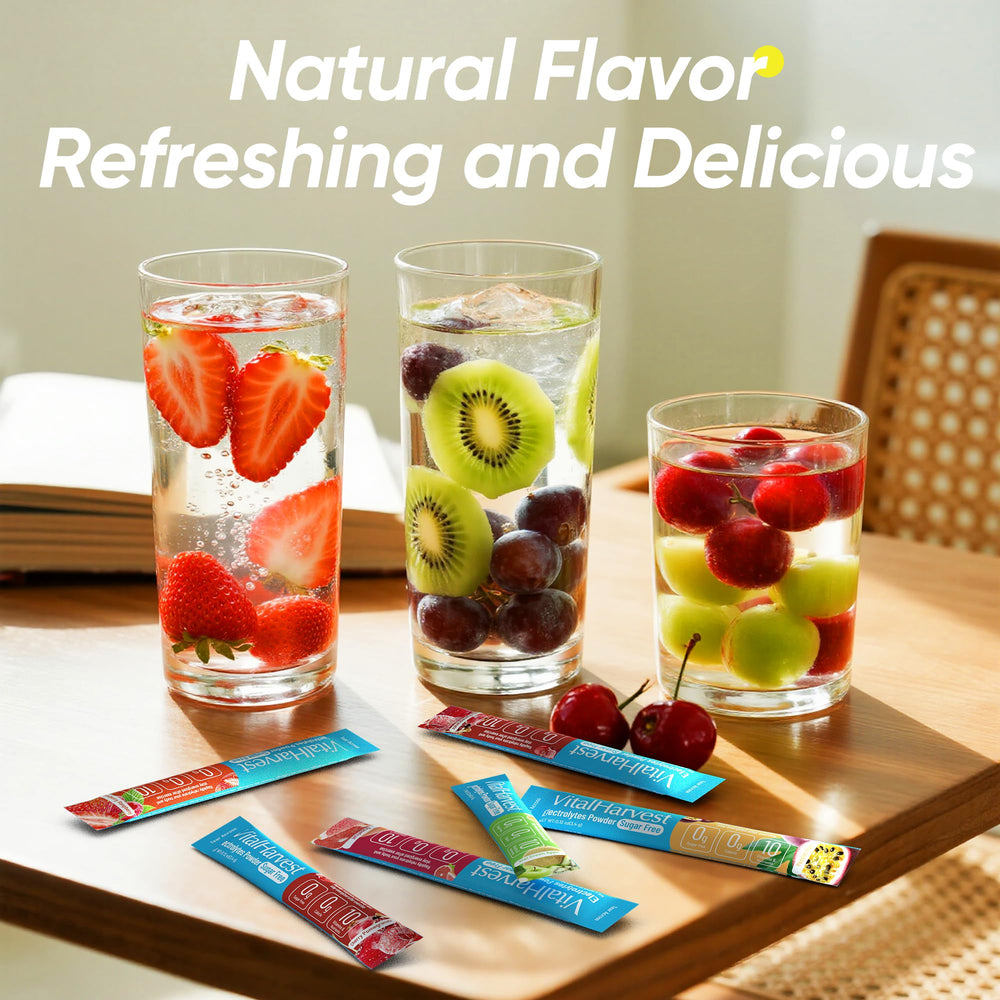 VitalHarvest electrolytes kiwi green apple packets help balance fluids during activity.