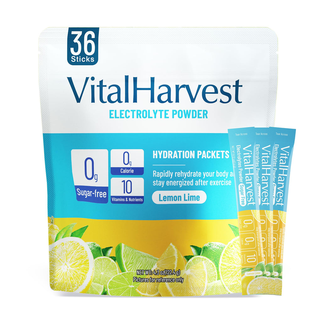 VitalHarvest lemon-lime packet for quick, refreshing hydration on the go.