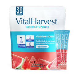 VitalHarvest Watermelon electrolyte packet for refreshing hydration on the go.