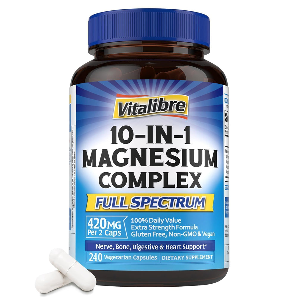 Vitalibre 10in1 Magnesium capsules bottle view supports daily intake
