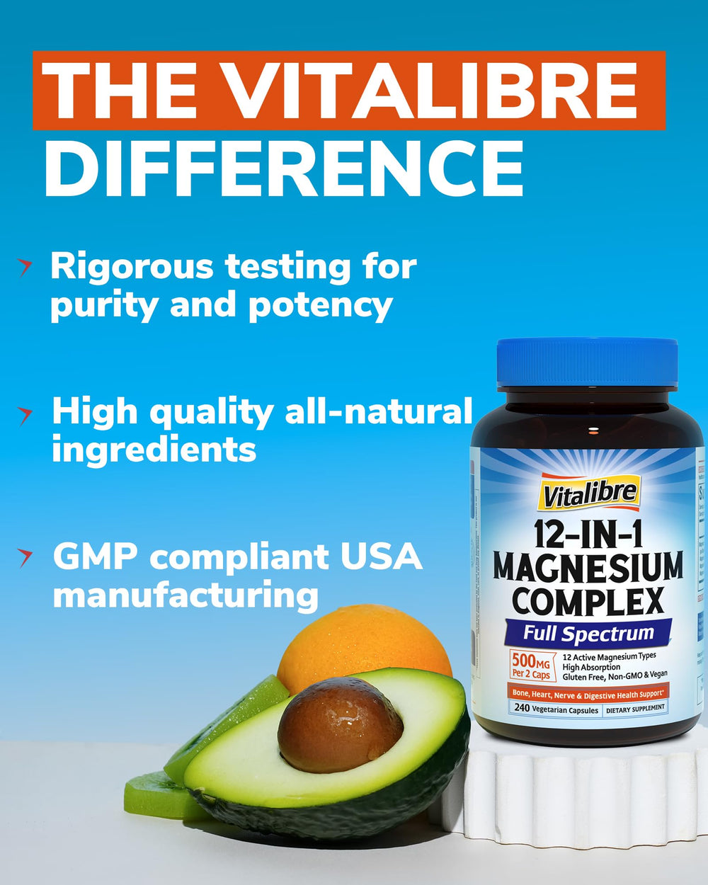 Vitalibre magnesium digestive health image suggests gut-friendly support and regularity.
