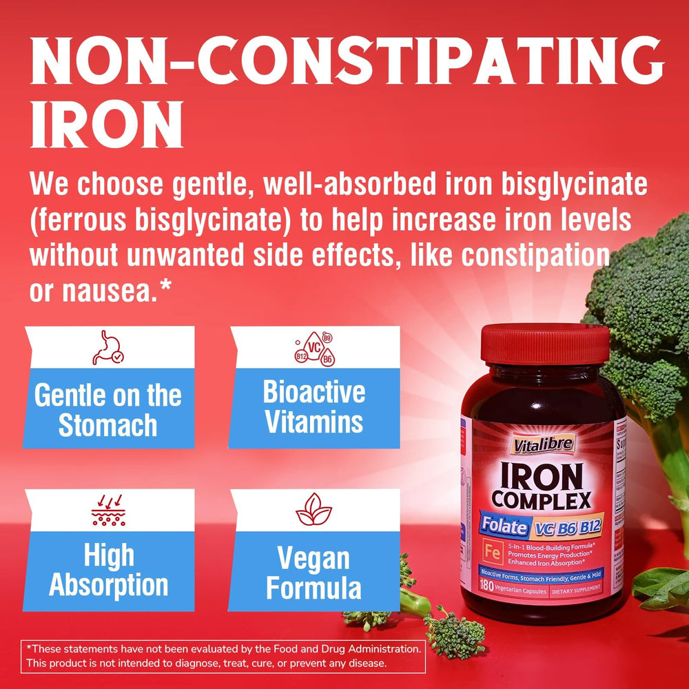 Vitalibre Iron Complex label confirms non-GMO and gluten-free formulation