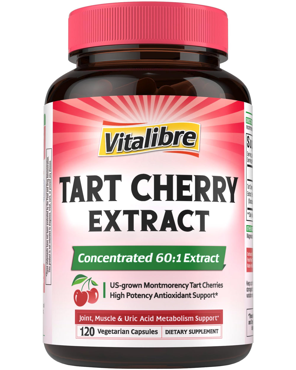 Vitalibre Tart Cherry Capsules bottle front for daily support.