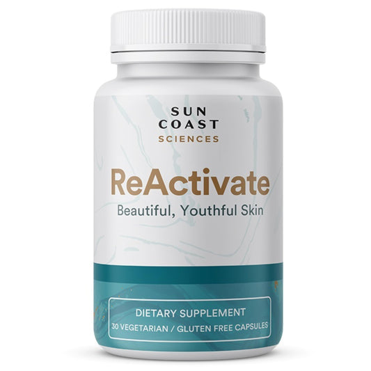 Vitalifi ReActivate bottle front showing the skin health formula for daily renewal