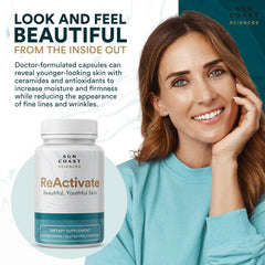 Vitalifi ReActivate capsules close-up highlighting daily skin-support formula