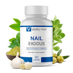 Vitality Now Nail Exodus bottle shows premium formula for healthier nails.