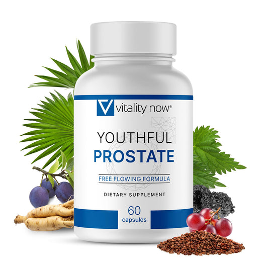 Vitality Now Prostate Support bottle front with capsules for daily wellness.