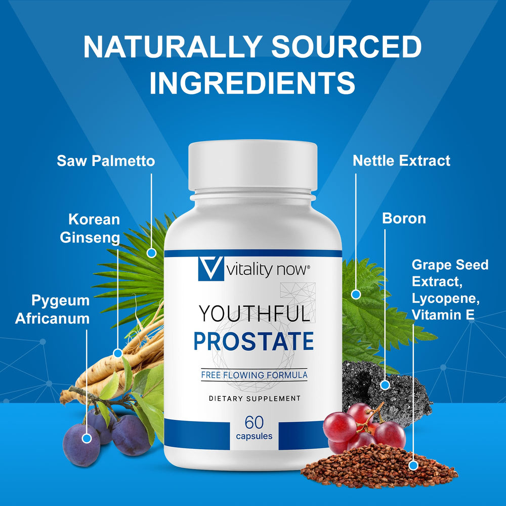 Label detail of Vitality Now Prostate Support bottle.