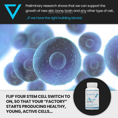 Vitality Now Stem Cell Renew bottle beside glass reinforces morning wellness ritual