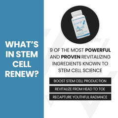 Vitality Now Stem Cell Renew label detail showing science-backed credentials