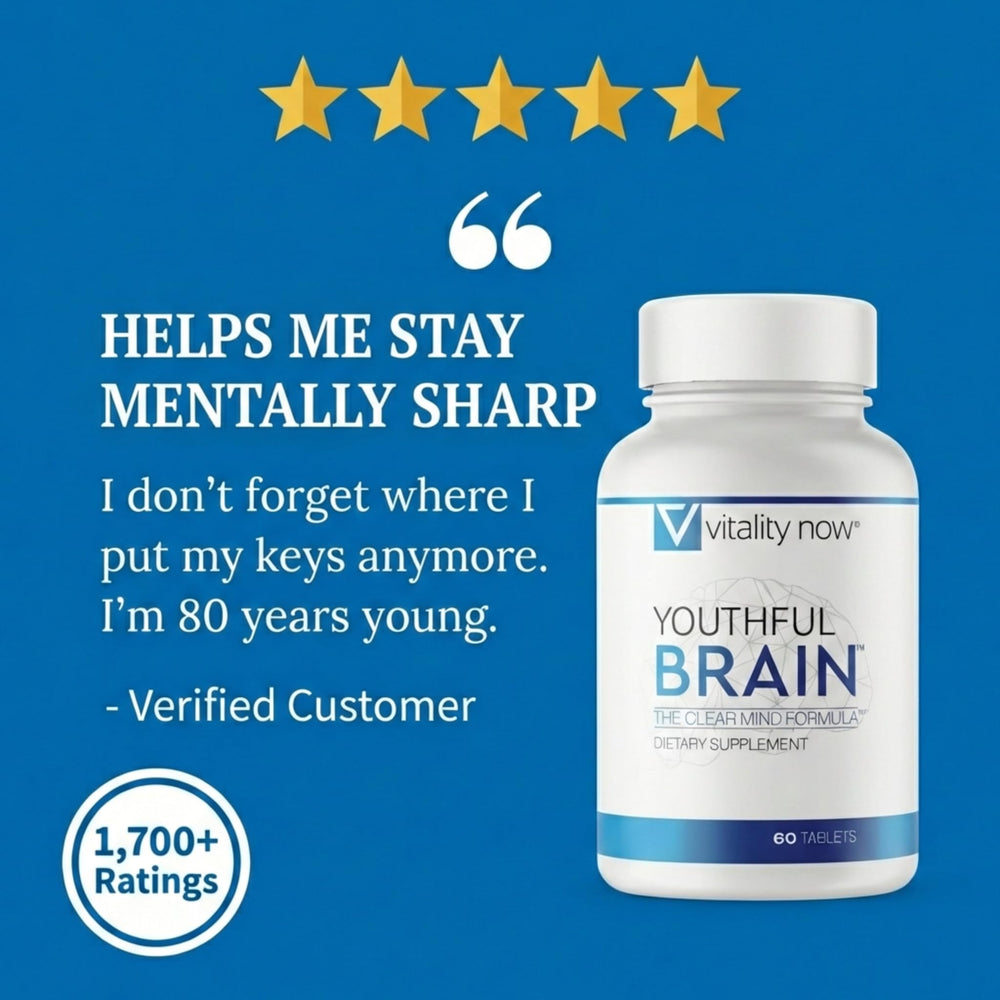 Vitality Now Youthful Brain label detailing key ingredients and dosage information.