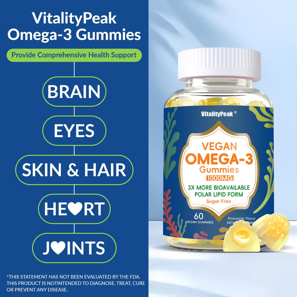 VitalityPeak algae-oil ingredients panel showing sustainable omega-3 source