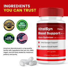 Vitaluxa Vitalsym Glyco Optimizer bottle label and dosage guidance