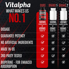 VITALPHA USA-made capsules on display highlight premium manufacturing standards.