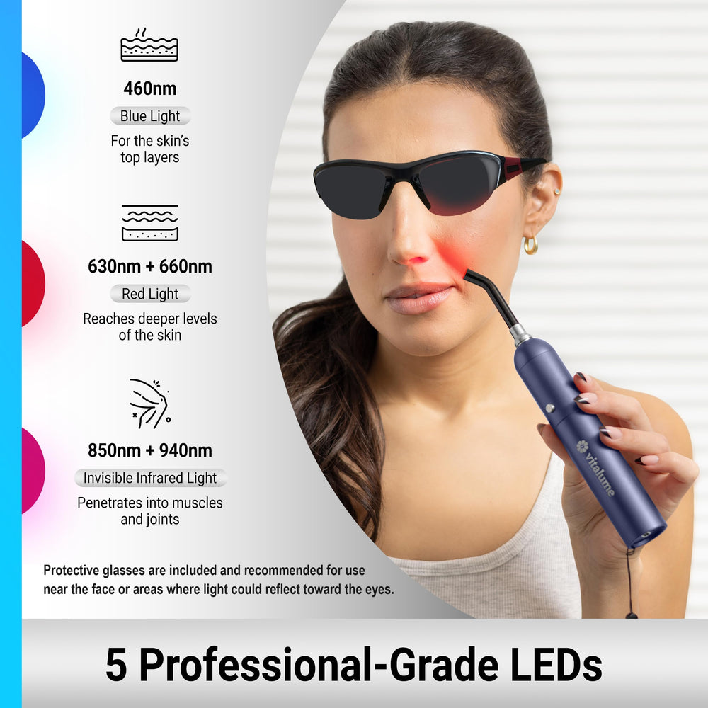 Vitalume wand applied to the nose area for focused light therapy.