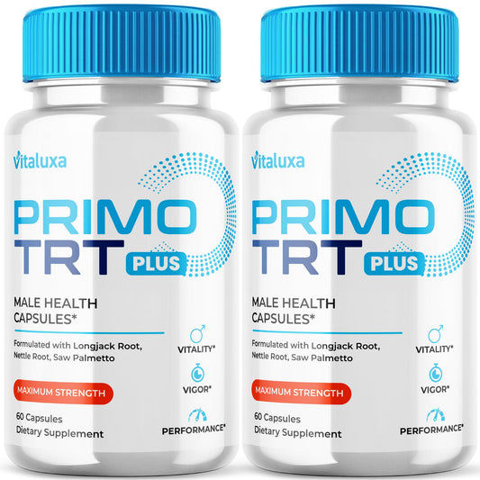 Vitaluxa PrimoTRT bottle front view with label, suggesting premium performance support