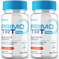 Vitaluxa PrimoTRT bottle front view with label, suggesting premium performance support