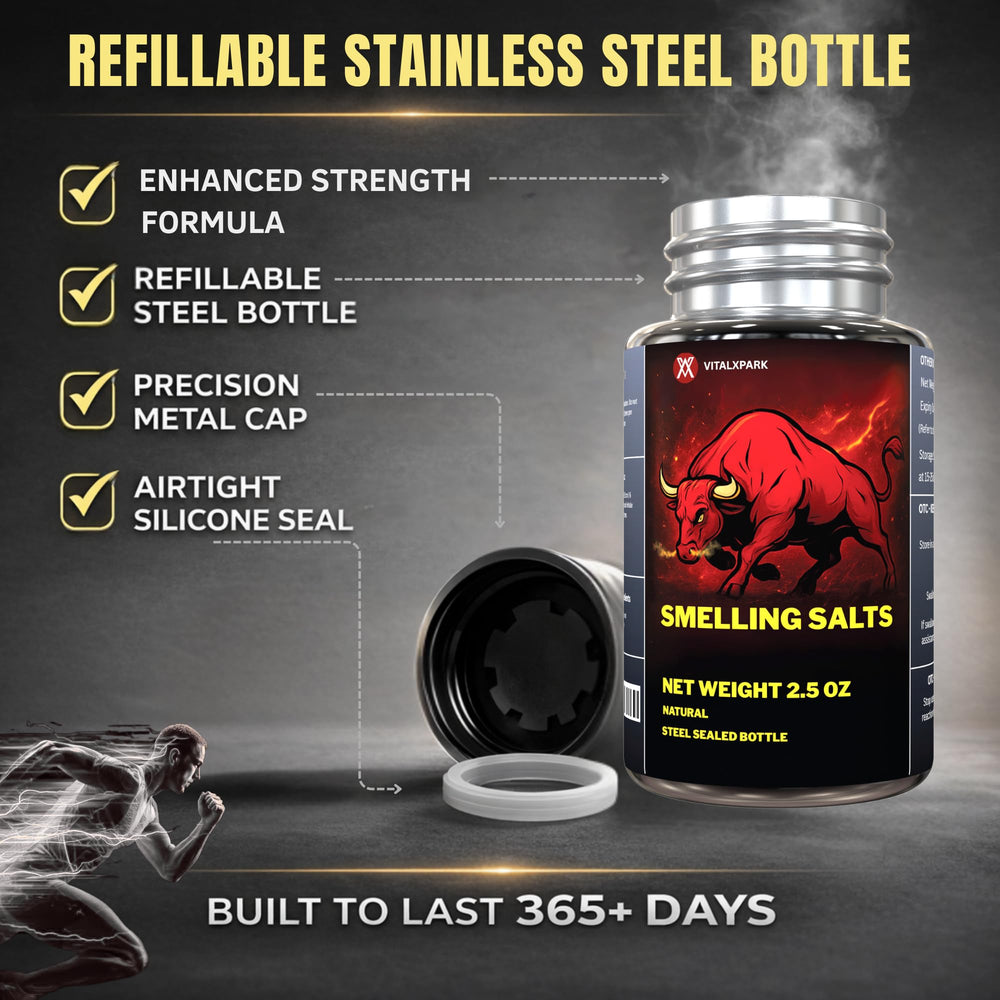 VitalXpark smelling salts in action during a workout to boost alertness.