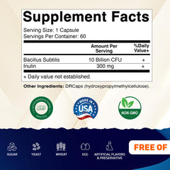 Vitamatic Bacillus Subtilis capsules being poured for convenient daily probiotic intake.