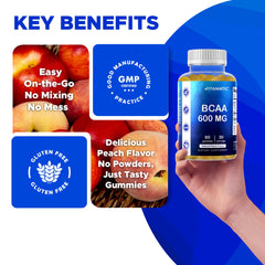 Vitamatic BCAA Gummies Peach three-bottle collection offers steady supply for weeks.