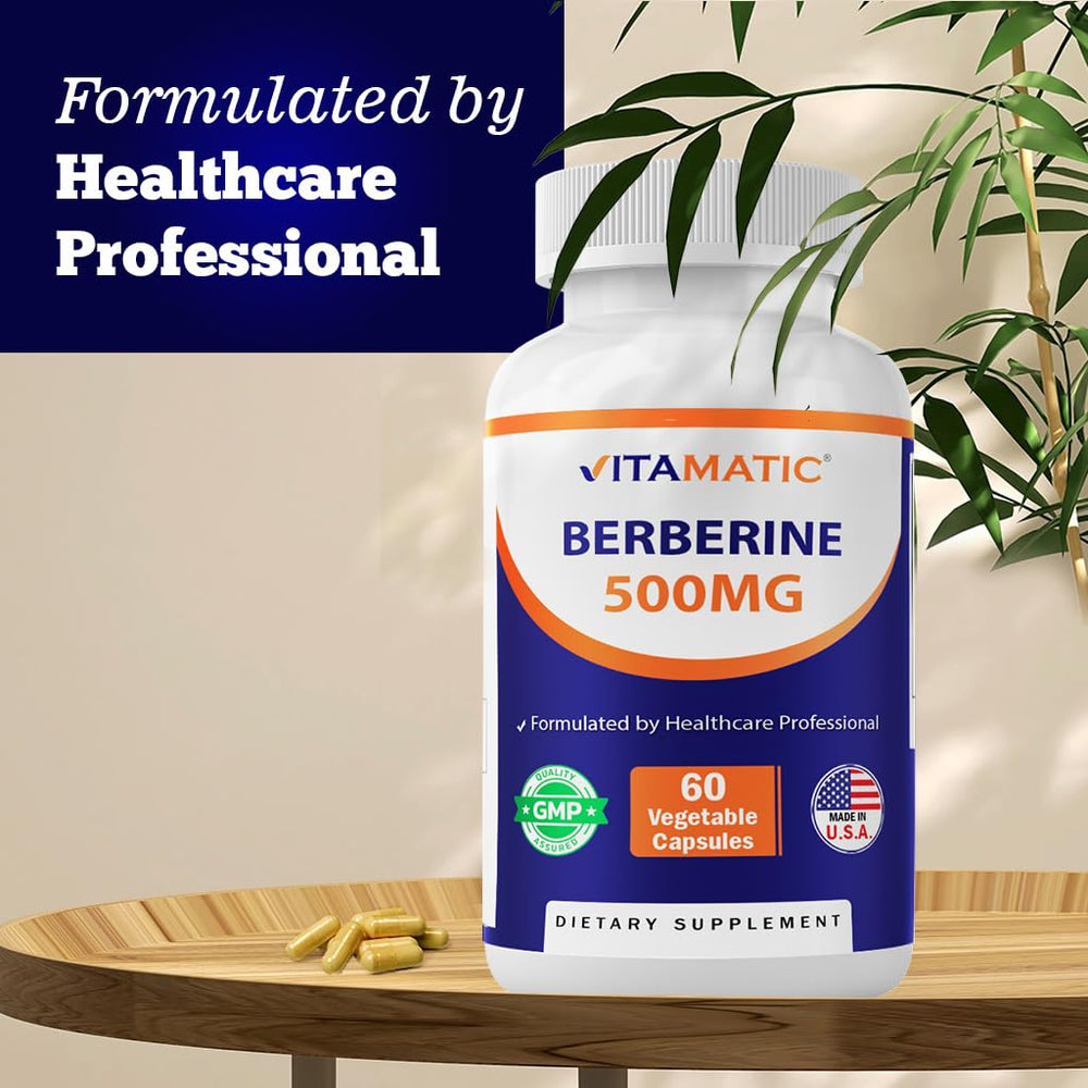 Vitamatic Berberine label shows gluten-free and non-GMO