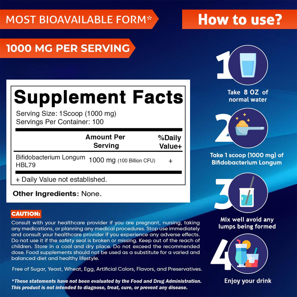 Vitamatic probiotic powder scoop shows convenient 100-serving measure.