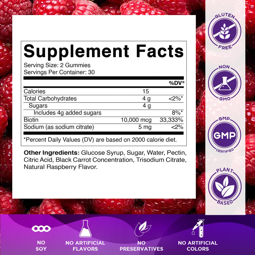 Vitamatic Biotin Gummies provide 10 mg per serving for daily beauty support