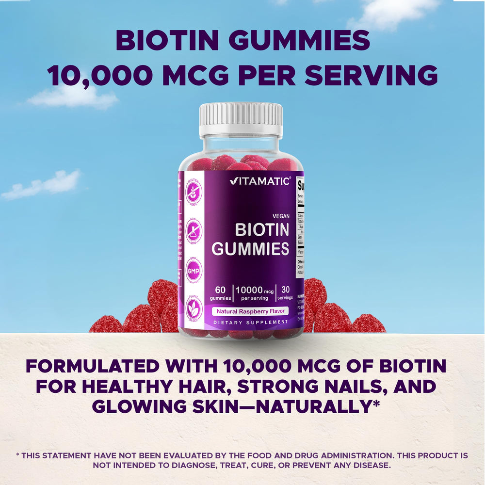 Vitamatic Biotin Gummies promote hair health and shine