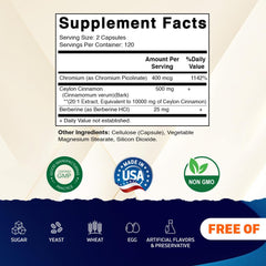 Vitamatic Ceylon Cinnamon vegetable capsules ready for gluten-free daily use.