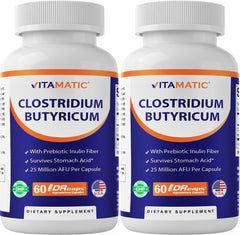 Vitamatic Clostridium butyricum bottle with capsules for gut-friendly support