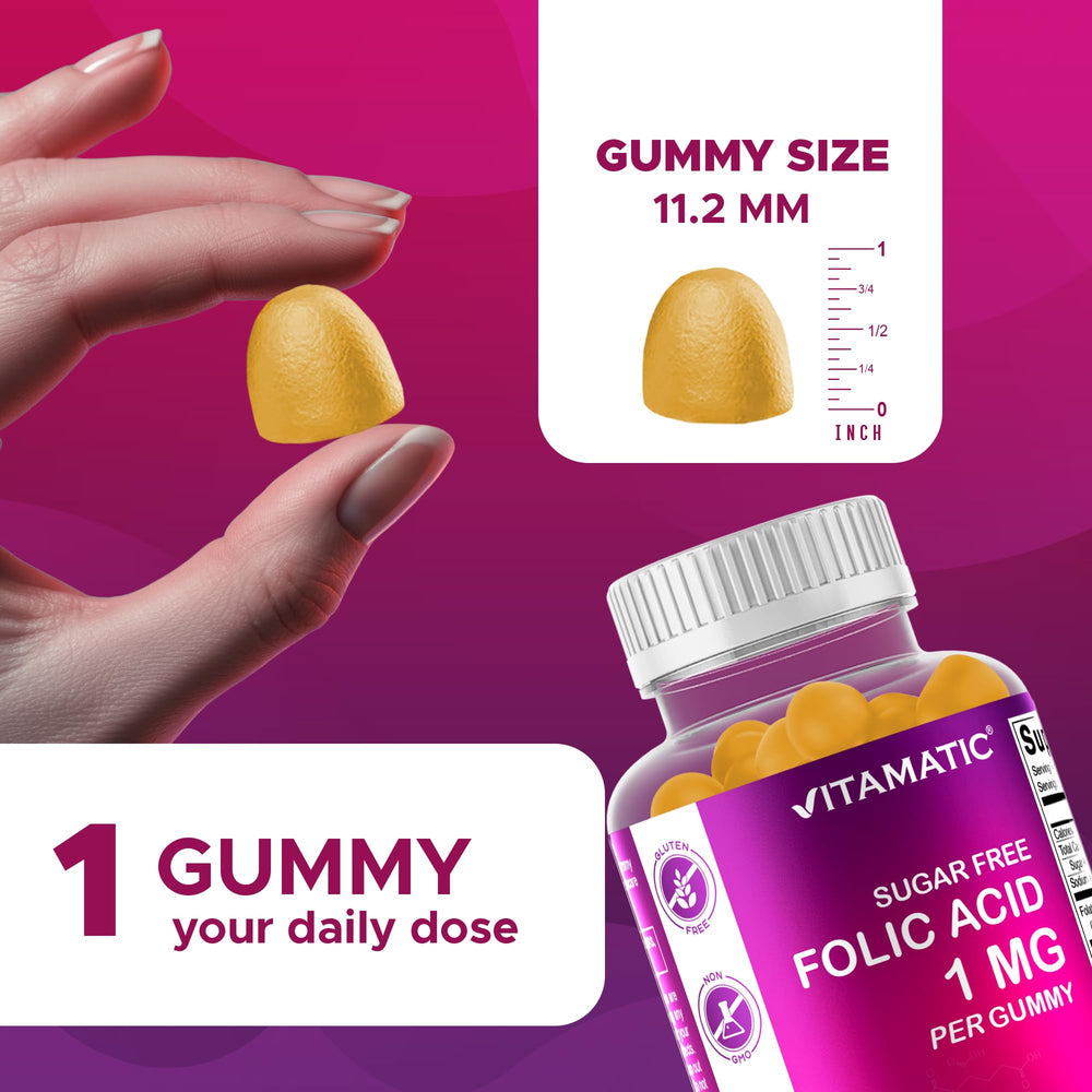 Vitamatic folic acid gummies orange flavor close-up