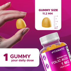 Vitamatic folic acid gummies orange flavor close-up