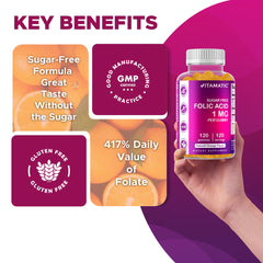 Vitamatic folic acid gummies vegan label confirms plant-based ingredients