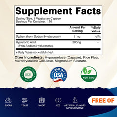 Vitamatic Hyaluronic Acid capsules close-up showing 200 mg per capsule