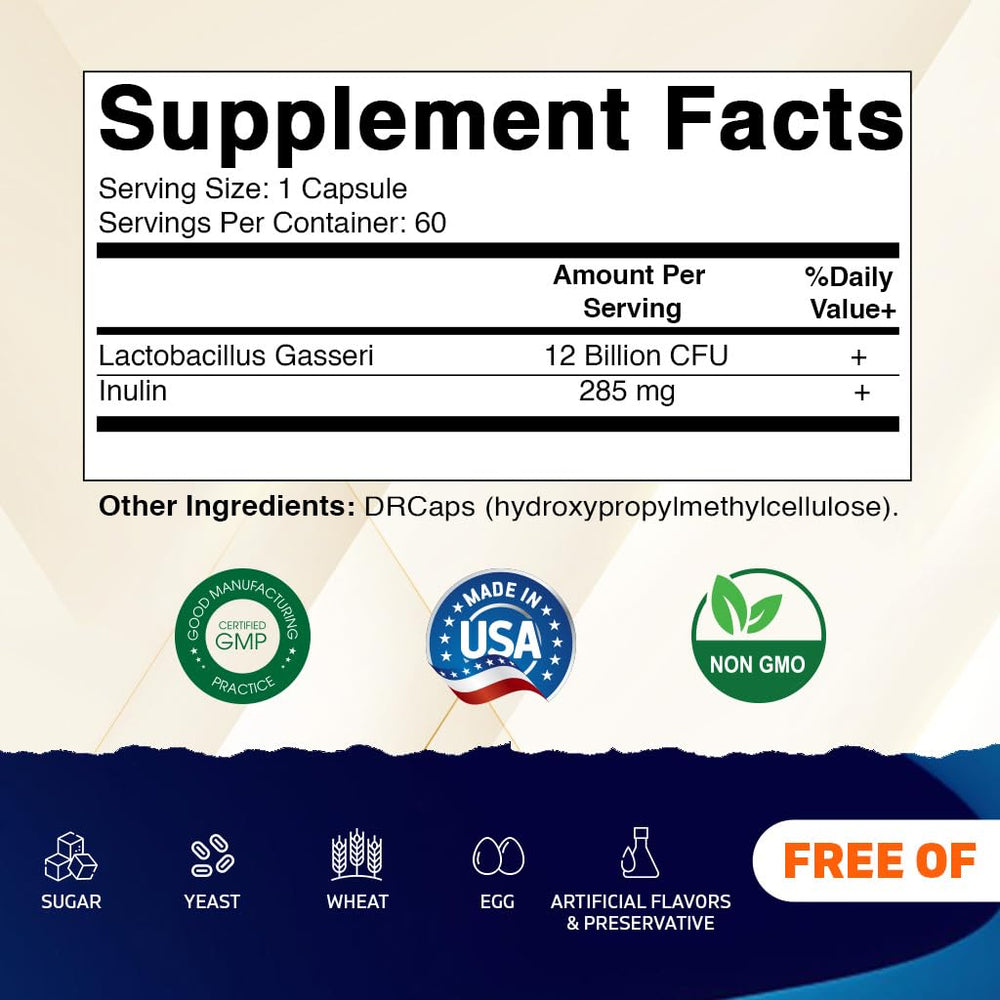 Vitamatic Lactobacillus Gasseri bottle back with ingredients and dosage