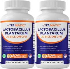 Vitamatic Lactobacillus Plantarum bottle front view emphasizes probiotic potency