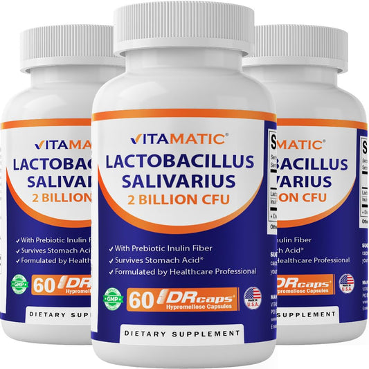 Vitamatic Lactobacillus Salivarius bottle for daily digestive support
