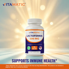 Vitamatic Lactoferrin capsules close-up reveals smooth veggie capsules