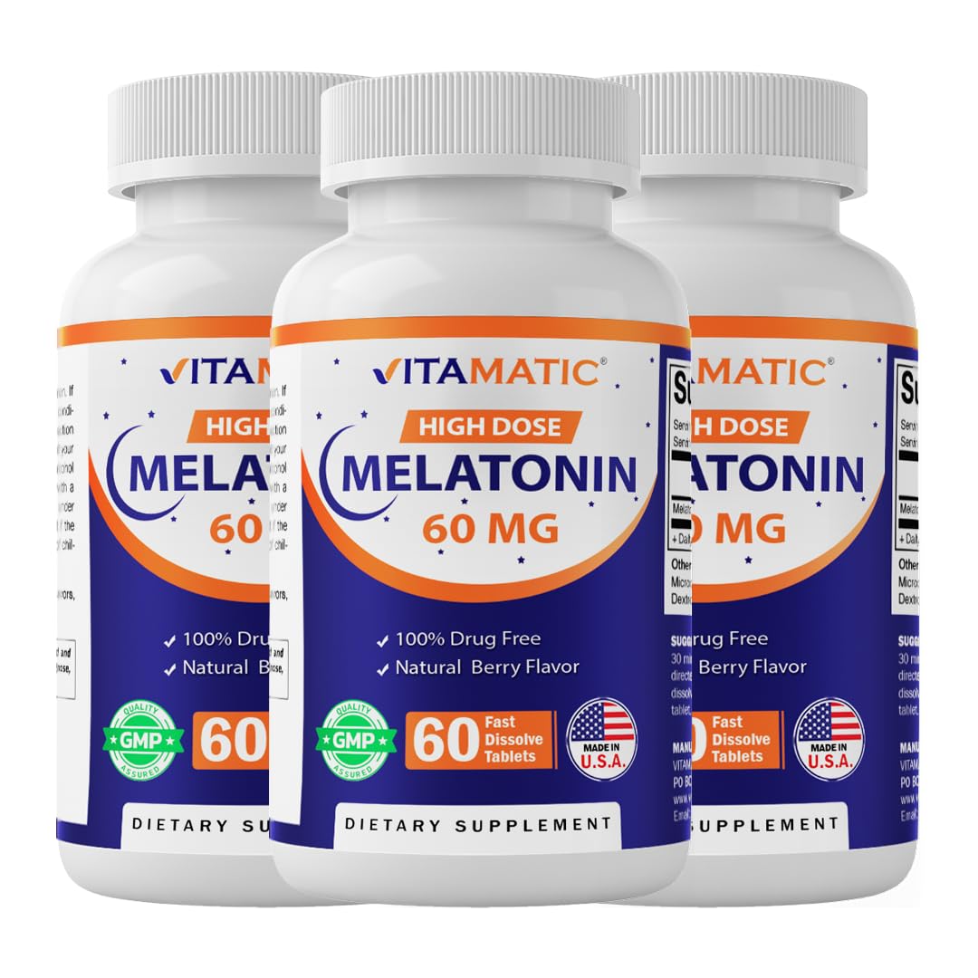 Vitamatic Melatonin 60 mg fast dissolve bottle front for nightly rest