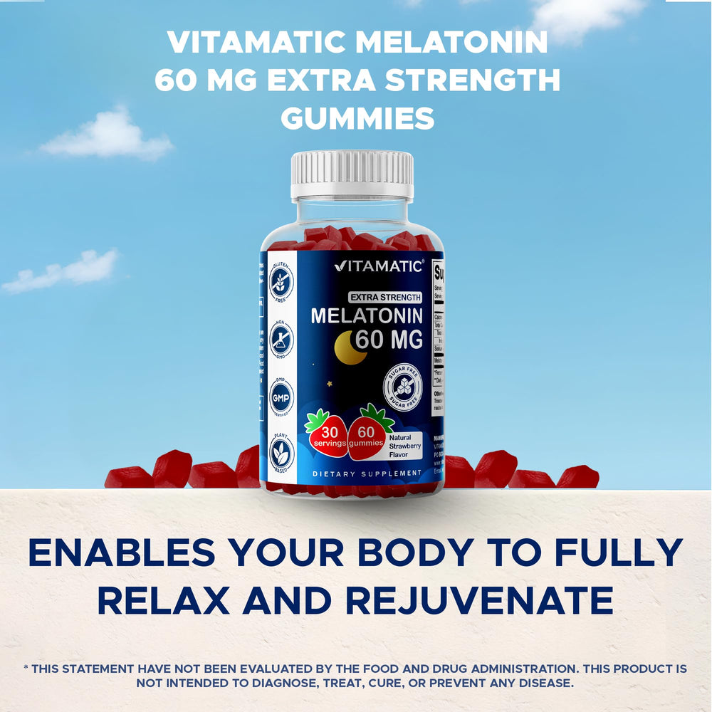 Vitamatic bottle label with ingredient details emphasizes 60 mg per serving