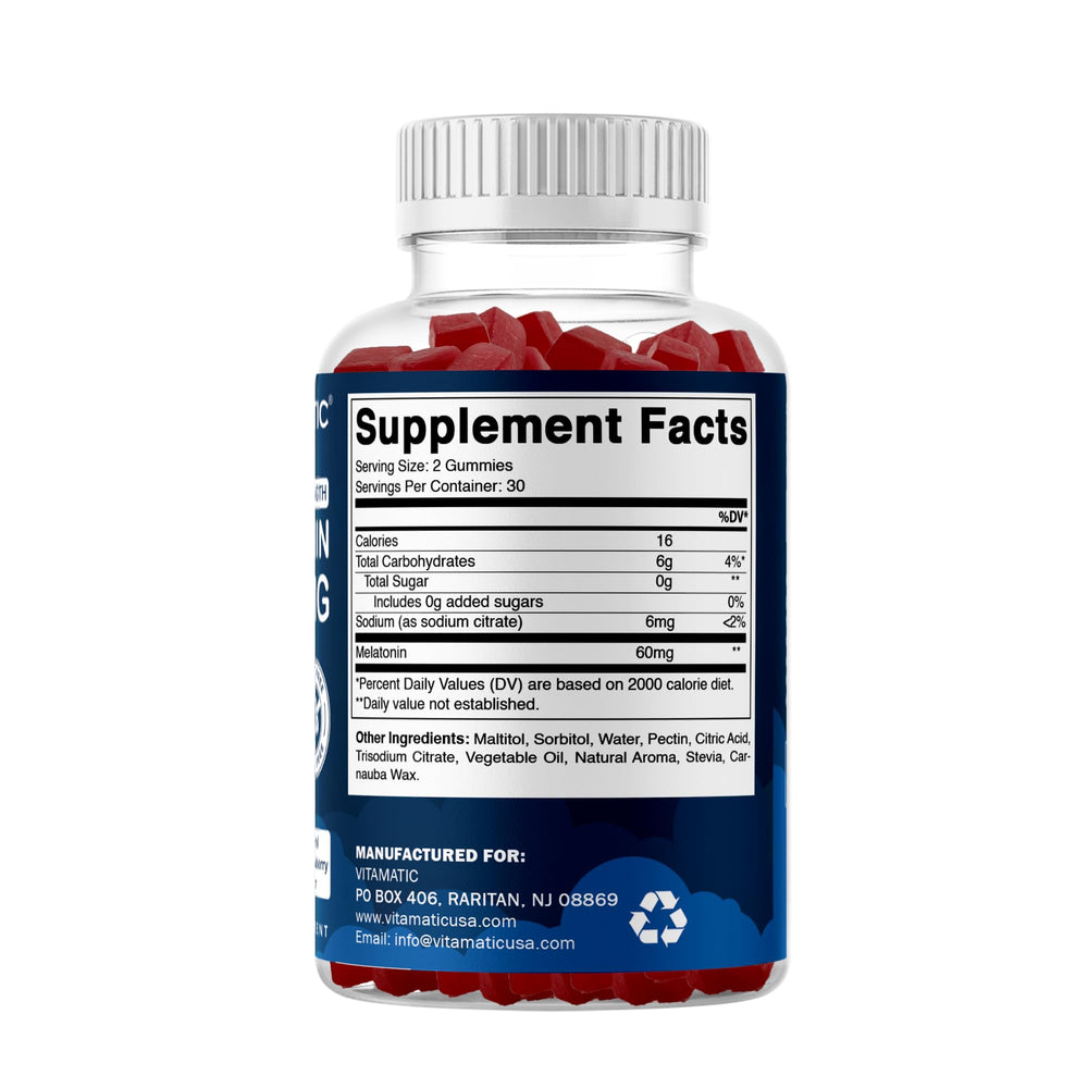 Vitamatic gummies on wood surface show convenient chewable nightly option